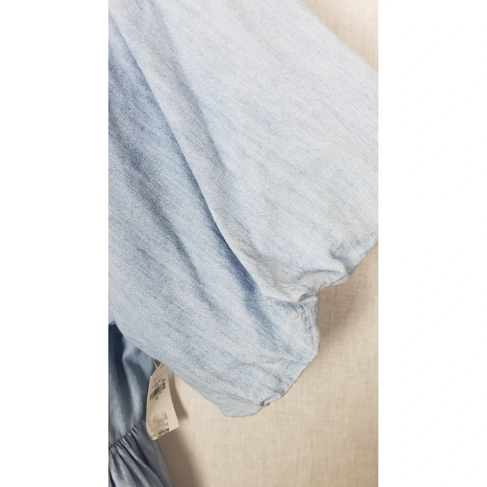 Old Navy Womens 2X Blue Cotton Puff Sleeve Peplum Blouse Smocked Back Summer